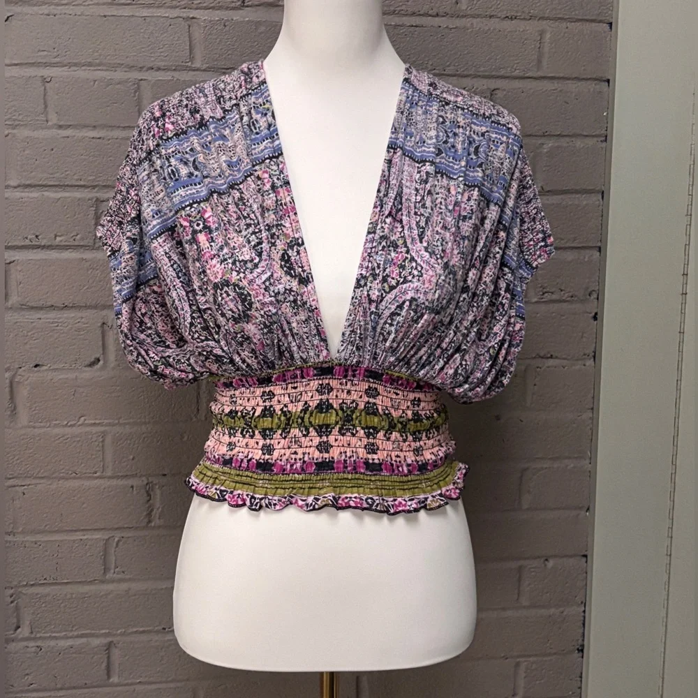 Free People NWT Multicolor Patterned Bohemian top